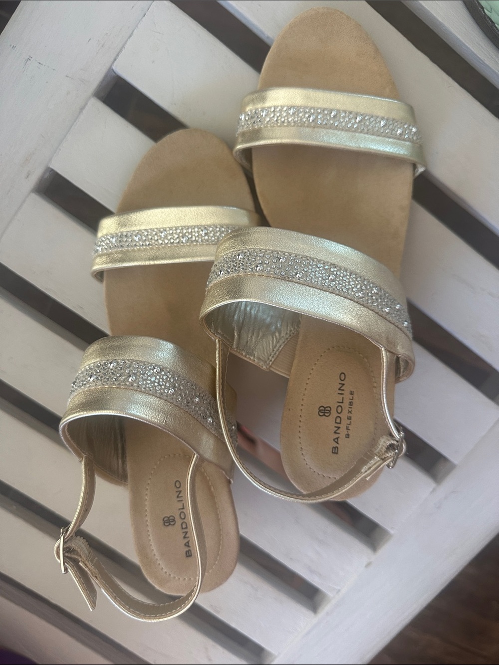 Bandolino Gold Crystal Strap Ankle-Wrap Sandals